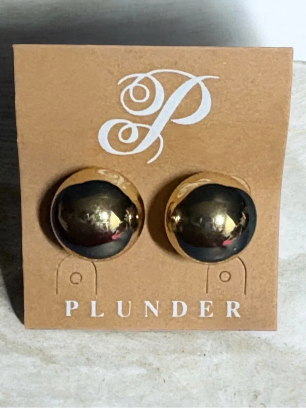 Plunder Shiny Gold Dome Stud Earrings (v)
